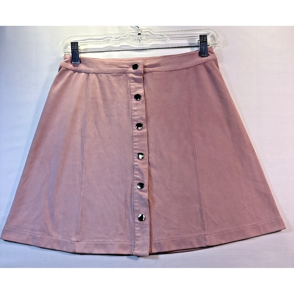 Kensie Womens faux suede Pink Blush silver snap‎ front skirt Small